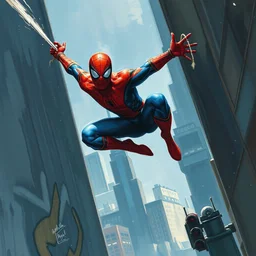 a highly detailed painterly painting of anime manga art peter parker, by james gurney, greg rutkowski, by craig mullins, ( ( ( ( ( spiderman