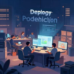 a beautiful illustration of deploy to production on friday evening, cinematic, octane render