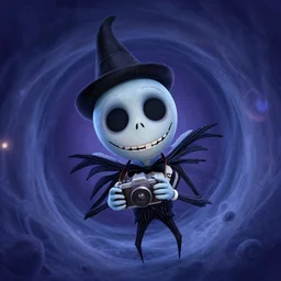curled perspective digital art of a cute!!! smiling!!!! grandpa!!!!!!! with a photo camera by anton fadeev from nightmare before christmas