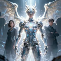 dragon man, aura of light, artificial intelligence, scifi, futuristic, highly detailed, trending on artstation, lee ji - eun, advanced technology, art by vitaly bulgarov and nivanh chanthara and lance wilkinson