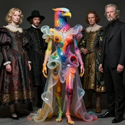 a fashion editorial of cate blanchet as a brightly colored eagle amphibian hybrid with wet translucent mutated skin. wearing a mutated organic dress. by tom bagshaw, donato giancola, hans holbein, walton ford, gaston bussiere and peter mohrbacher. 8 k, cgsociety