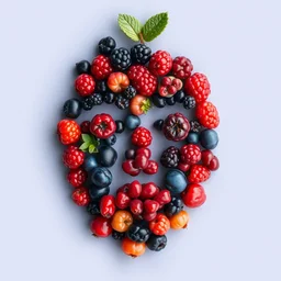 a face made with berries, it looks like a human face, made with different color berries