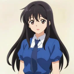 a woman in a blue dress with a tie around her neck, an anime drawing by Jin Homura, featured on pixiv, lyco art, pixiv, anime, deviantart hd