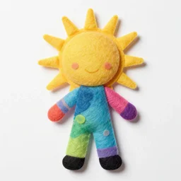 abstract vibrant sun headed felt doll