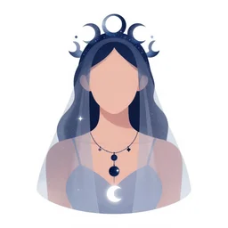 a portrait of a universe as an androgynous druid spirit wearing a crown of galaxies, seven necklaces of moons and stars, draped in transparent cloth, flat colors, occult, minimal, swirly, bust by alphonse mucha, decorative art deco border, astrophotography, vast cosmos, digital illustration overlayed on photography, trending on artstation