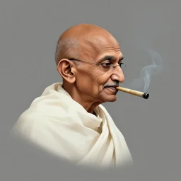 side profile centered painted portrait, Gandhi smoking a blunt, Gloomhaven, matte painting concept art, art nouveau, beautifully backlit, swirly vibrant color lines, fantastically gaudy, aesthetic octane render, 8K HD Resolution