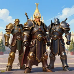 kyiv in style of world of warcraft stormwind, kyiv independence square, khreschatyk, alliance, illustration in style of darek zabrocki, noah bradley, cinematic, bright sunny day, ukrainian flags, clear bright sky, blue sky, golden churches