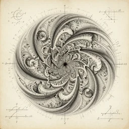 3 d fractal drawing with lots of math and scripples, blueprint of the innerworkings of fractals, lots of numbers and scribbles, leonardo da vinci technical drawing, partchment paper, scientific, ultra realistic, 8 k