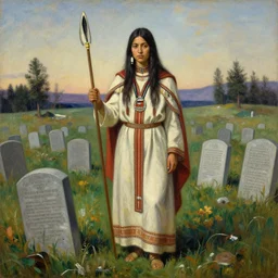 shaman priestess on hallowed ground of native american burial ground. 1 8 8 6. medium is oil on wood. by arnold bocklin and herbert james draper. highly detailed. trending on arstation. postprocessing.