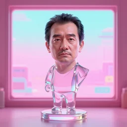 a 3 d render of a transparent glass sculpture of tommy wiseau set to the windows 9 5 background, vaporwave, pink background, hazy, dreamy, rendered in unreal engine
