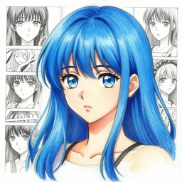 full headshot portrait of a girl with long blue hair, drawn by WLOP, by Avetetsuya Studios, attractive character, colored sketch anime manga panel, trending on Artstation