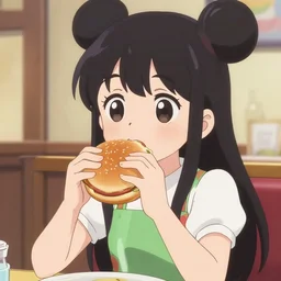 anime girl eating hamburger by disney