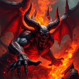 high intricate fiery 3 d painting!!! of diablo!!!!! surrounded by fire!!!, neil gaiman, ( ( alejandro mirabal ) ), ( ( cory loftis ) ), patryk stefaniak, rebecca hu!!, ben mauro, logan preshaw!!, trending on artstation