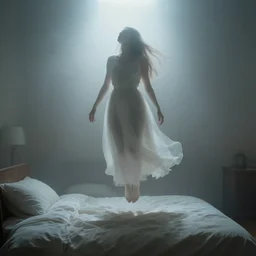 misty figure floating above the bed