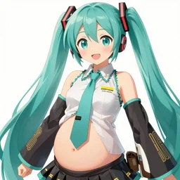 hatsune miku pregnant in the 1 2 month, big pregnant belly, belly bulge, closeup at the belly, trending on pixiv fanbox, art by makoto shinkai, ilya kuvshinov, akihiko yoshida