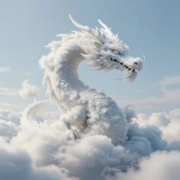 A dragon made of clouds, concept art, matte painting, 8k, highly detailed, artstation, fluffy clouds, high quality,