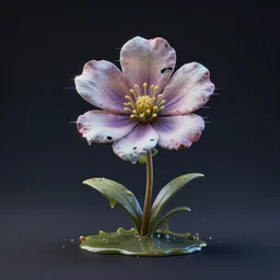 a small singular beautiful flower blooming, liquified, glitch art, decayed, 3 d object, digital art, dark atmosphere, fantasy, trending on behance, by alberto seveso, by david mcleod, octane render, unreal engine