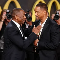 will smith slapping chris rock at mc donalds, paparazi, photo, caught, high res, award wining photo, slow mo