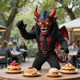 4 5 mm 1 9 9 7 cookbook food photography of an corporate mascot at an office park summoning a demon, photography by tyler mitchell johfra bosschart