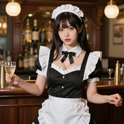 8k hyper realistic Irish bar maid in a beautiful low-cut dress