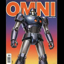 1979 OMNI Magazine Cover depicting a large imposing Android. Final boss fight. Cyberpunk Akira style by Vincent Di Fate