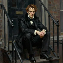 character portrait of john constantine sitting down on a fire escape in gothic london, gothic, john singer sargent, muted colors, moody colors, illustration, digital illustration, amazing values, art by j. c. leyendecker, joseph christian leyendecker,
