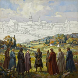 ismail inceoglu epic oil on canvas painting of a middle ages landscape, line art!!, ink, art concept for a book cover!!, harmonic colours, magic the gathering art, medieval movie still, game of thrones cardgame style, highly detailed, centered, hyperrealism, romantic, concept art, smooth, sharp focus trending on artstation, by greg manchess and by craig mullins and by kilian eng and by jake parker