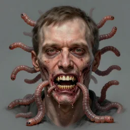 a portrait of владимир рудольфович соловьев, flesh eating worms, macabre, horror rotten teeth, by donato giancola and greg rutkowski, wayne barlow, realistic face, visible face, digital art, artstation, symmetry