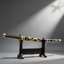 realistic katana with gold dragon pattern
