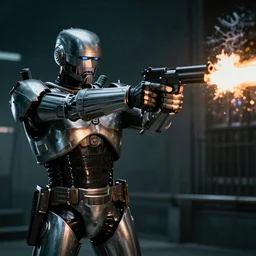 Robocop firing pistol dark dystopian Detroit