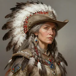 old western woman portrait, feathers, fantasy, intricate, elegant, highly detailed, digital painting, artstation, concept art, smooth, sharp focus, illustration, art by afshar petros and krenz cushart and artem demura and tony sandoval