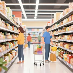 people shopping at the supermarket, digital art