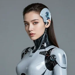 portrait photo of a beautiful female cyborg