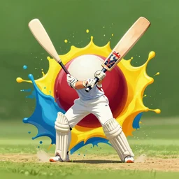 cricket ball hit extreme splash art graphic design color splash high contrasting art, fantasy, highly detailed, art by greg rutkowski