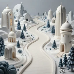 an epic elegant mysterious masterpiece fantasy matte painting of an impossible path winding through arctic dream worlds with surreal architecture designed by heironymous bosch, structures inspired by heironymous bosch's garden of earthly delights, surreal ice interiors by cyril rolando and asher durand and natalie shau, insanely detailed, whimsical, intricate, sharp focus, elite