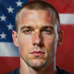 beautiful lifelike painting of homelander, symmetrical hyperdetailed face, beautiful perfectly shaded lighting. expressive patriotic background. hyper detailed, 4 k, high quality, smooth, sharp focus