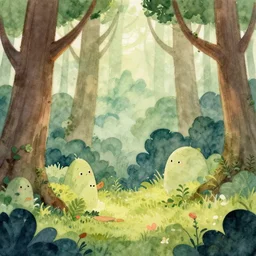 whimsical forest, high quality watercolors, trending on artstation
