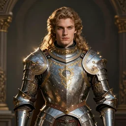 man in ornate suit of armor imbued with magic, fantasy, medieval, character design,