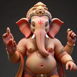 ganesh, masterpiece. rendered in blender, ultra realistic, smooth shading, ultra detailed, high resolution, cinematic, unreal 6, perfect face, fine details, studio lighting, subtle shadows, art by katsuya terada, photorealism, hyper realism, octane render, hyper detailed, canon eos r 3, f / 1. 4, iso 2 0 0, 1 / 1 6 0 s, medium shot, 8 k, raw, unedited, in - frame,, - h 5 7 6