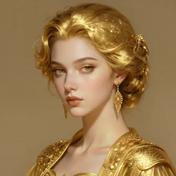 portrait of female, gold, intricate, elegant, highly detailed, digital painting, artstation, concept art, smooth, sharp focus, illustration