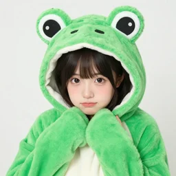 a beautiful girl wearing a frog kigurumi