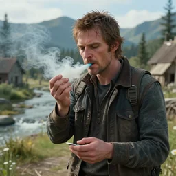realistic still of jesse pinkman making skooma while visiting riverwood in skyrim, amazing details, 8 k, 8 5 mm, f. 1 4, beautiful composition