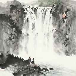 waterfall, chinese ink brush, yukio - e, kilian eng, victo ngai, josan gonzalez