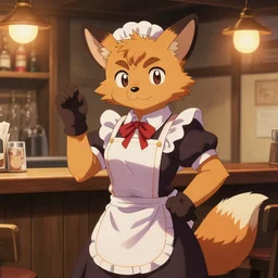 anthro coyote fursona barmaid in a cozy tavern, hidari, color page, tankoban, 4K, tone mapping, Akihiko Yoshida.