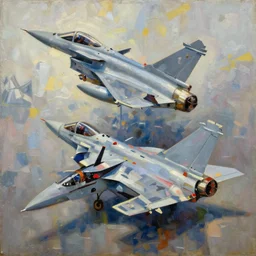 oil painting of a mix of rafale and f 1 5, abstract impressionism painting