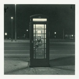 a scratched, textured, weathered, heavily damaged gum bichromate print of a blurry, faint photograph of a lone telephone booth in the middle of nowhere in the middle of the night, moody green lighting
