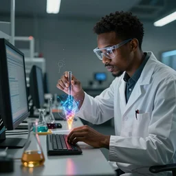 a mad - scientist of color, mixing new colors with magical spells in his computer lab, extreme detail photorealistic