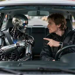 a stunning ultra detailed fine art photo of two cyborg thieves arguing in a car, by tom bagshaw, artgerm and natalie shau, artstation, 8 k, deep depth of field, highly coherent, front facing