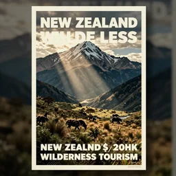 New Zealand wilderness tourism poster designed by Emmet McBain, 1960s