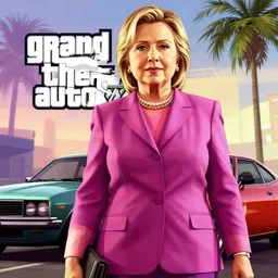 Hillary Clinton in Grand Theft Auto 5 cover art, epic, 4k resolution, extremely detailed, very sharp, artstation, digital art, vibrant,